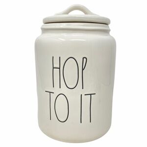 RAE DUNN Large White Canister “Hop To It”